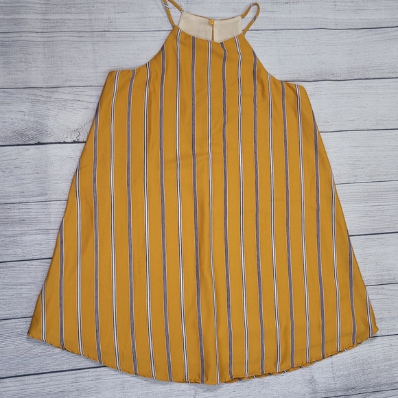 Lulus Sweet Little Lines Golden Yellow Stripe Shift Dress Med - Picture 7 of 12